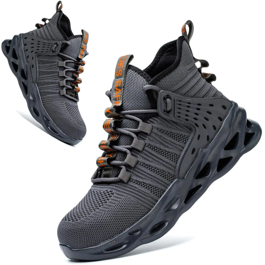 Kaximd Steel Toe Shoes for Men Women Lightweight Steel Toe Sneakers Mid Cut Indestructible Work Boots Construction Safety Shoes Deep-gray787-44